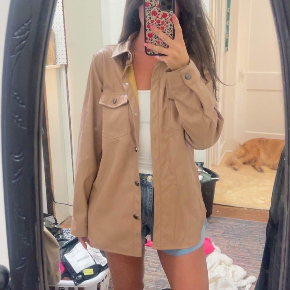 Nordstrom Tan Leather Jacket with Relaxed Fit